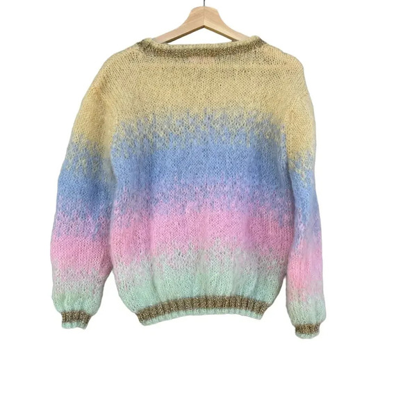 NWT Rose Carmine Tie & Dye Pullover Sweater Striped Kid Mohair w Lurex Size S/M - Picture 2 of 10